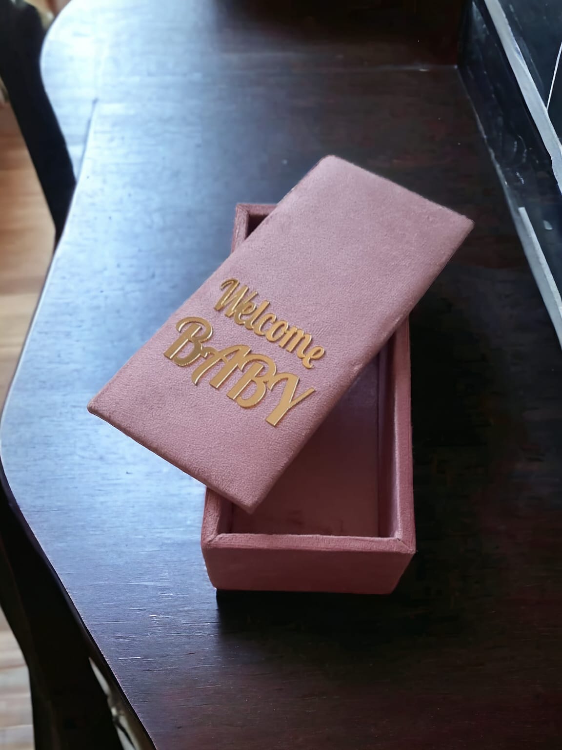 Baby announcment and Newborn favor luxurius box nestled in suede elegence,are make your celebration extra special