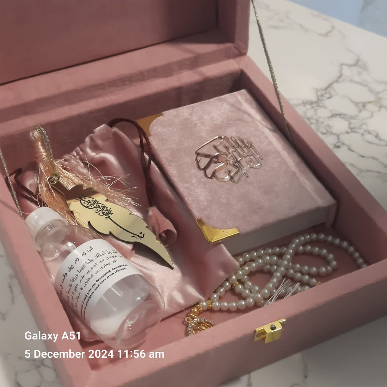 Tabarruk and Gift suede box with pouch bringing home blessing fill it sacred Token from your occation