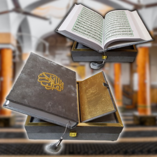 Urdu Translation Tafseer Quran with Velvet-Covered Wood Box with Quran Stand (Rehail)
