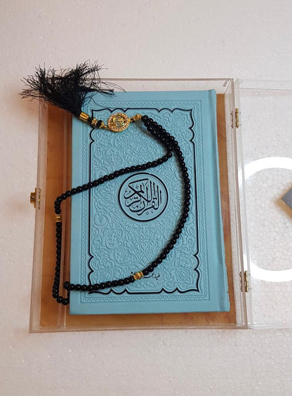 Rainbow Quran with  acrylic Box with 33 Beats Tasbeeh and Ittar