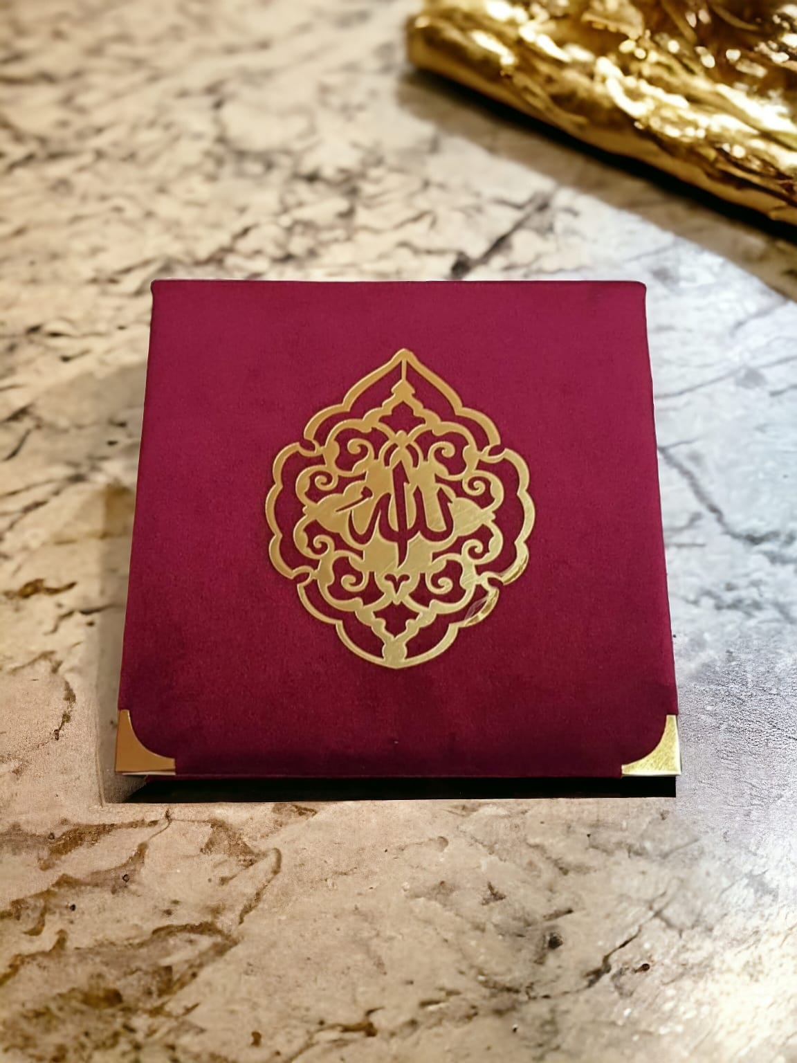 Velvet Cover Quran Elegent special design box With 33 Beats Tasbeeh Same Color Cap and Ittar