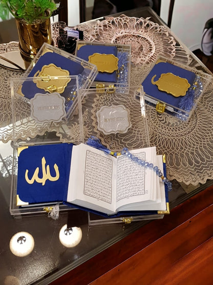 Elegent Design Customazied Acrylic Box Complete Set wiith velvet Quran and beats Tasbeeh