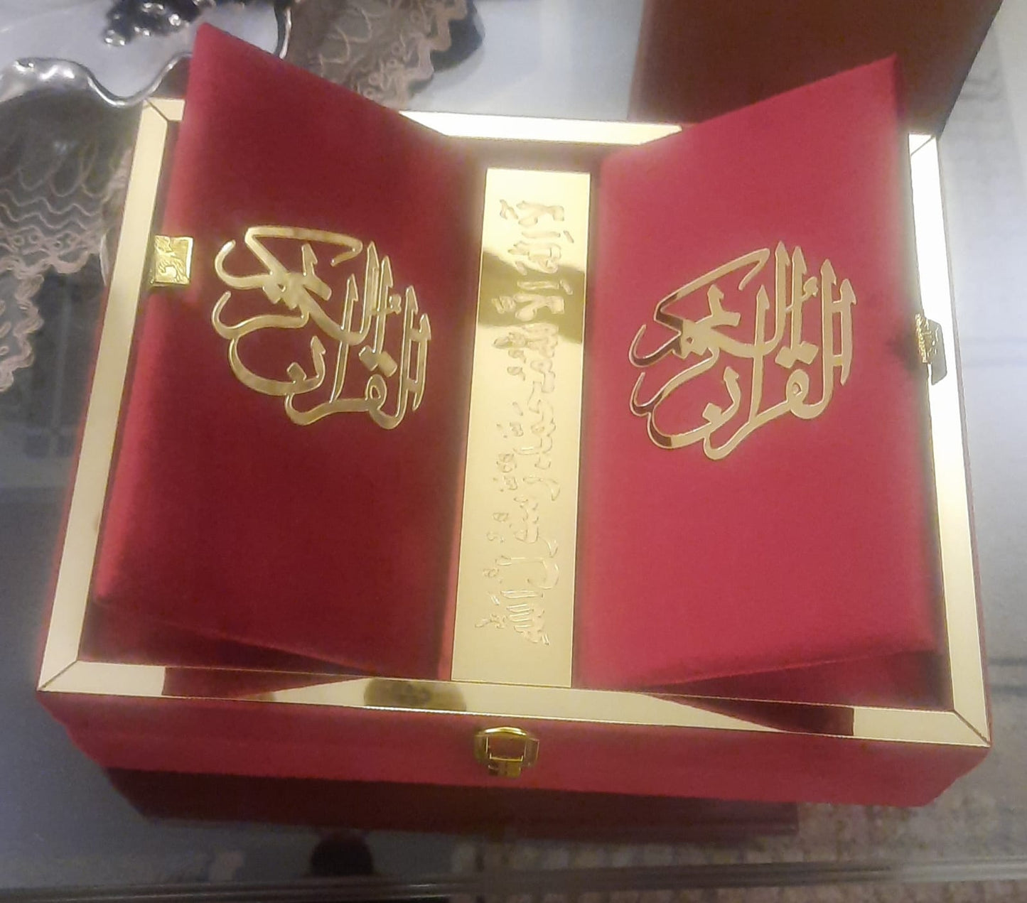 Velvet wrapped Quran Only Rehail box with Velvet Quran cover jusdan