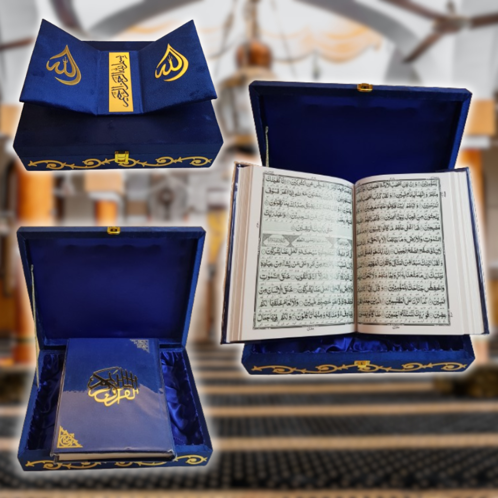 Velvet-Covered Wood Box with Quran Stand (Rehail)