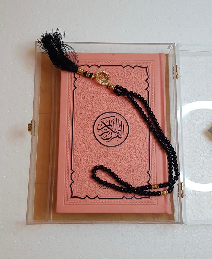 Rainbow Quran with  acrylic Box with 33 Beats Tasbeeh and Ittar