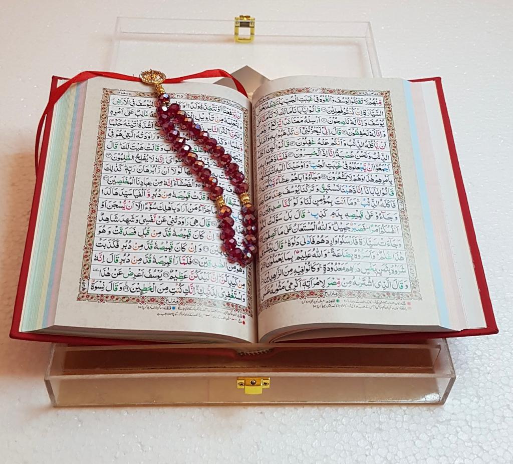 Rainbow Quran with  acrylic Box with 33 Beats Tasbeeh and Ittar