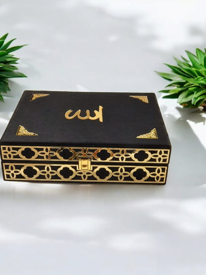 Luxuriory Velvet-Covered Quran Box with Tajveedi Quran, book Mark,tasbeeh nd Counting Tasbeeh