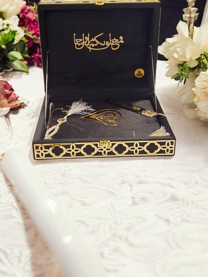 Luxuriory Velvet-Covered Quran Box with Tajveedi Quran, book Mark,tasbeeh nd Counting Tasbeeh