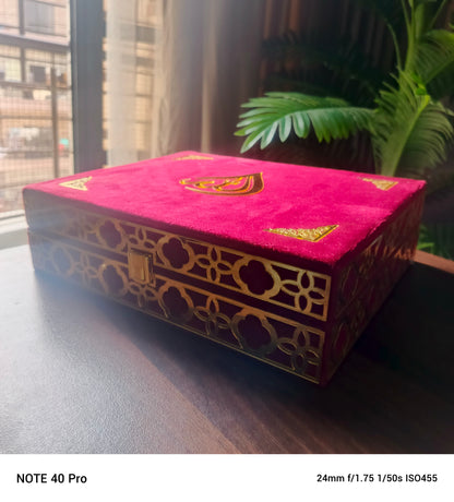 Luxuriory Velvet-Covered Quran Box with Tajveedi Quran, book Mark,tasbeeh nd Counting Tasbeeh