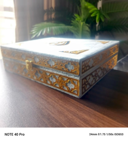 Luxuriory Velvet-Covered Quran Box with Tajveedi Quran, book Mark,tasbeeh nd Counting Tasbeeh