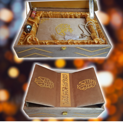 Luxurious Valvet-Covered Wood Box with Quran Stand (Rehail) Coplete bridal set