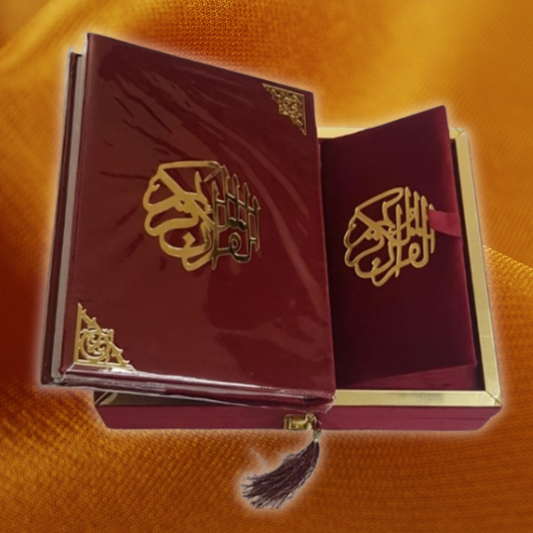 Divine Elegance:  Quran Box with Velvet Cover and Tasbeeh - A Spiritual Haven