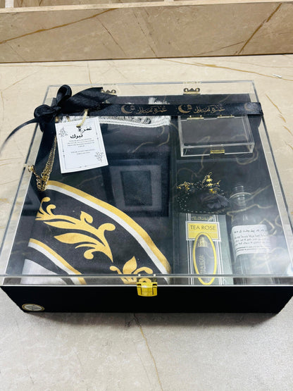 Umrah Tabbaruk premium Wooden Velvet Acrylic Lid Cover Gift Set