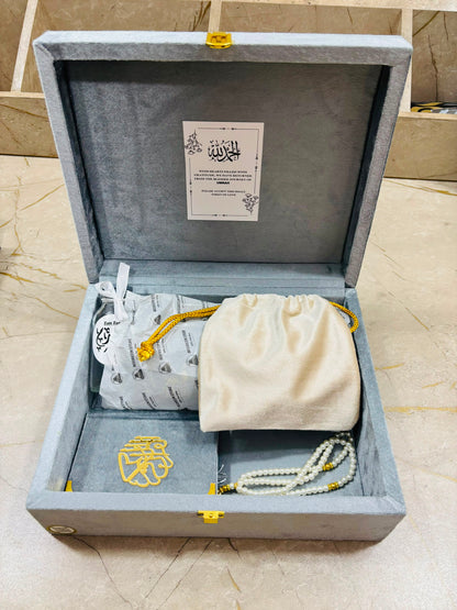 Hajj & Umrah Tabarrukh Wooden Velvet Gift Set