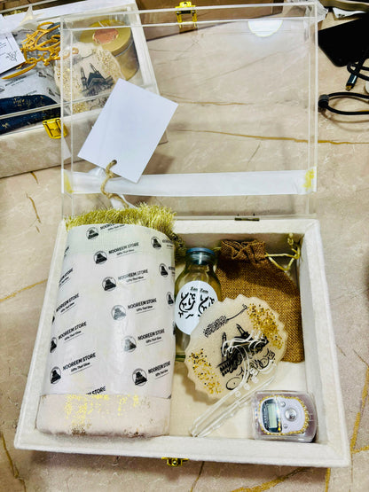 Umrah / Hajj Tabbaruk Wooden Velvet with Acrylic Cover Box